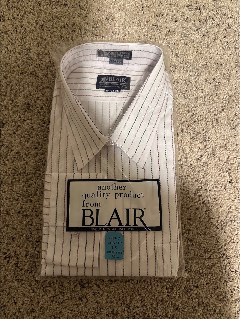 Blair Men's Long Sleeve Dress Shirt Size 18-34 White with Thin Stripes